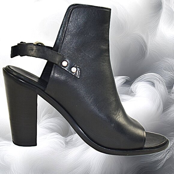 Rag & Bone Wyatt Black Leather Sling Back Peep Toe Heel, Size 40 (US 10) - Picture 2 of 12